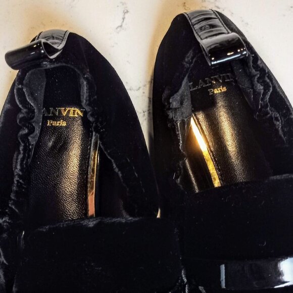 Lanvin Black Velvet Patent Leather Ballet Flats - Picture 4 of 11